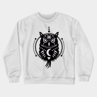 Owl Geometric Tribal Black Crewneck Sweatshirt